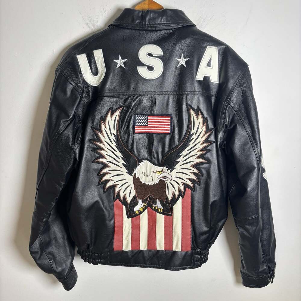 Vintage Michael Michelle Mens Black Leather Bomber Biker Jacket USA Size M